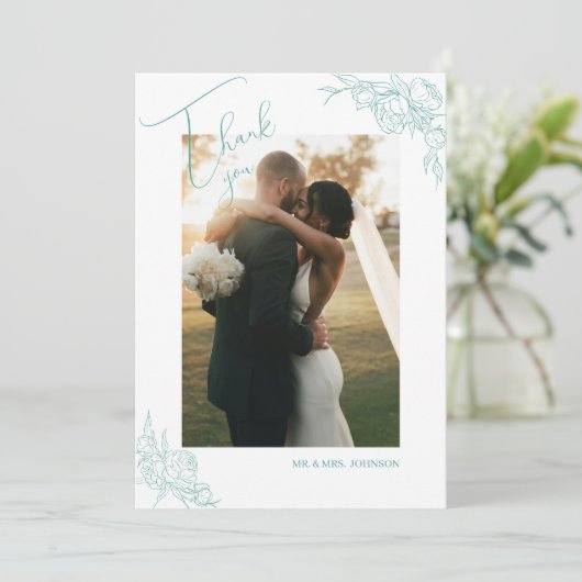 Peony Elegance Wedding Bedankkaart (Staand voorkant)