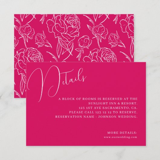 Peony Elegance Wedding Enclosure Kaart (Voorkant / Achterkant)