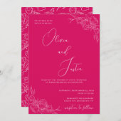 Peony Elegance Wedding Kaart (Voorkant / Achterkant)