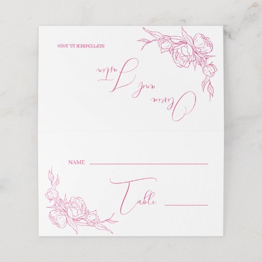 Peony Elegance Wedding Plaatskaartje (Buitenkant ongevouwen)
