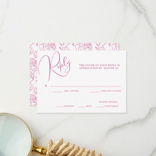 Peony Elegance Wedding RSVP Kaart (Voorkant / Achterkant in situ)