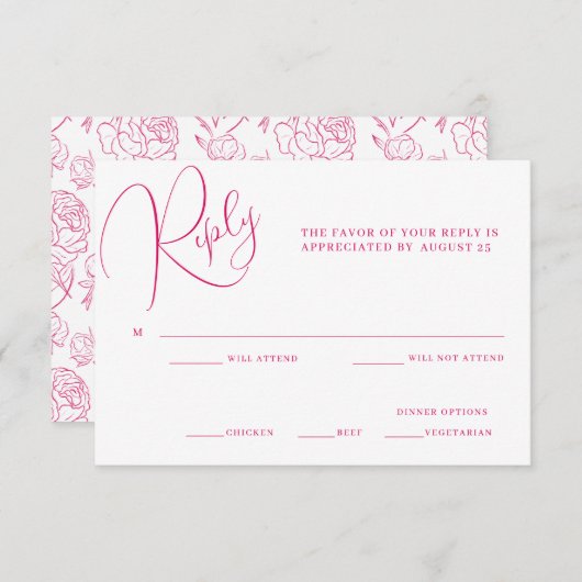 Peony Elegance Wedding RSVP Kaart (Voorkant / Achterkant)