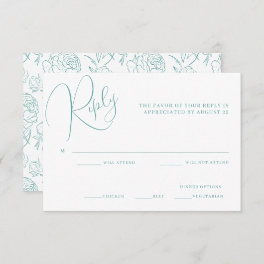 Peony Elegance Wedding RSVP Kaart (Voorkant / Achterkant)