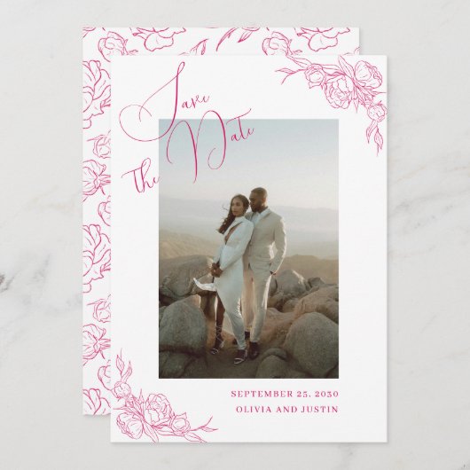 Peony Elegance Wedding Save The Date (Voorkant / Achterkant)
