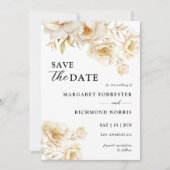Peony Elegant Ivoor Floral Wedding Save the Date Kaart (Voorkant)