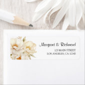 Peony Elegant Ivoor Gold Waterverf Floral Adres Etiket (Insitu)