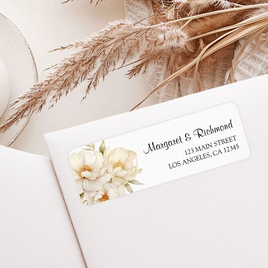 Peony Elegant Ivoor Gold Waterverf Floral Adres Etiket