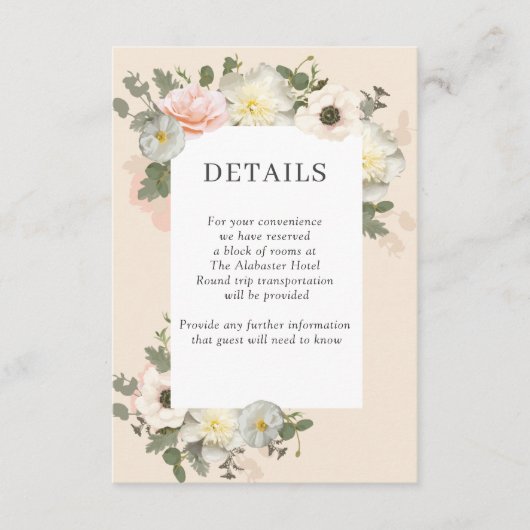 Peony en Anemone Wedding Blush Details Enclosure Informatiekaartje (Voorkant)
