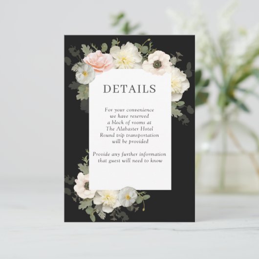 Peony en Anemone Wedding Details Enclosure Card Informatiekaartje (Staand voorkant)