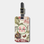 Peony en Butterflies met Monogram in een Cirkel Bagagelabel (Voorkant verticaal)