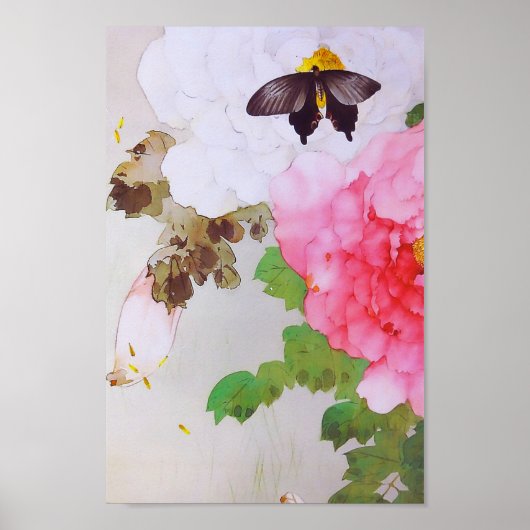 Peony en Butterfly (details), Watanabe Seitei Poster (Voorkant)