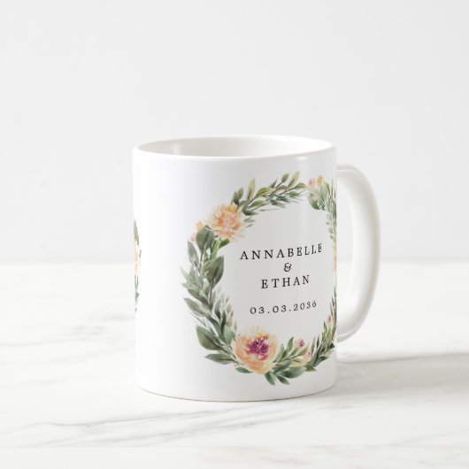 Peony en Foliage Wedding Favor Coffee Mok (Voorkant rechts)