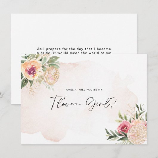 Peony en Gold Bloom Bloemenmeisje Flat Card Bedankkaart (Voorkant / Achterkant)