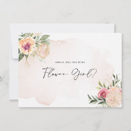 Peony en Gold Bloom Bloemenmeisje Flat Card Bedankkaart (Voorkant)