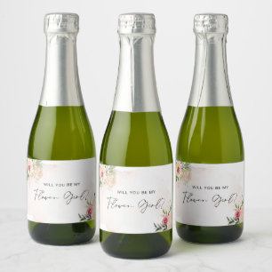Peony en Gold Bloom Bloemenmeisje Wijnlabel Sparkling Wijnetiket