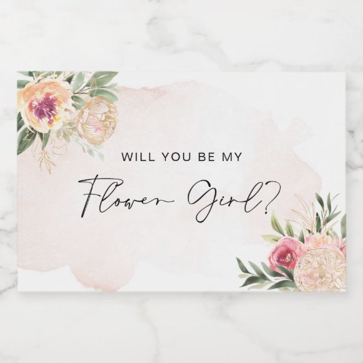 Peony en Gold Bloom Bloemenmeisje Wijnlabel Sparkling Wijnetiket (Enkel label)