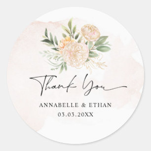 Peony en Gold Bloom Hartelijk dank Ronde Sticker