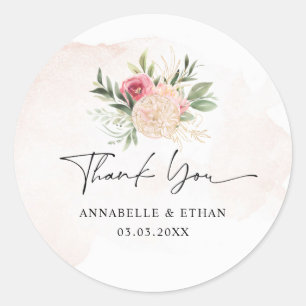 Peony en Gold Bloom Hartelijk dank Ronde Sticker