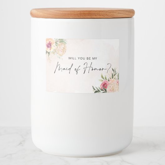 Peony en Gold Bloom Maid of Honor Candle Label Voedselcontainer Etiket (Voorkant)