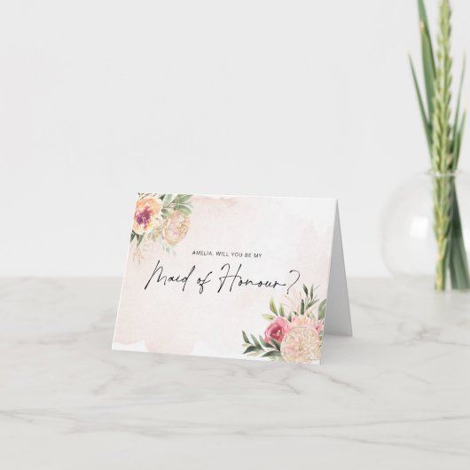 Peony en Gold Bloom Maid of Honor Card Kaart (Voorkant)