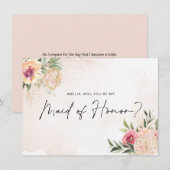 Peony en Gold Bloom Maid of Honor Flat Card Bedankkaart (Voorkant / Achterkant)