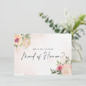 Peony en Gold Bloom Maid of Honor Flat Card Bedankkaart (Staand voorkant)