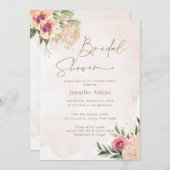Peony en Gold Flowers Bridal Shower Invitation Kaart (Voorkant / Achterkant)