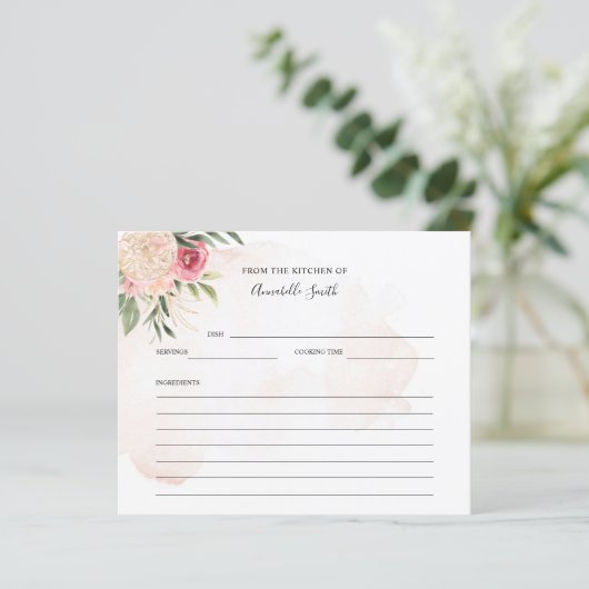 Peony en Gold Flowers Name Recipcard (Staand voorkant)