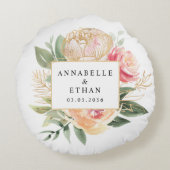 Peony en Gold Flowers Pas getrouwd Cushion Rond Kussen (Achterkant)