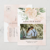 Peony en Gold Flowers Sla de datum-Briefkaart op Briefkaart (Voorkant / Achterkant)