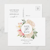 Peony en Gold Flowers Sla de datum-Briefkaart op Briefkaart (Voorkant / Achterkant)