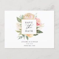 Peony en Gold Flowers Sla de datum-briefkaart op