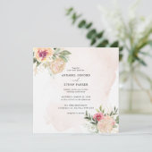 Peony en Gold Flowers Square Wedding Invitation Kaart (Staand voorkant)