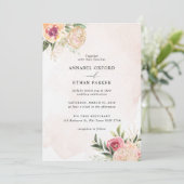 Peony en Gold Flowers Wedding Invitation Kaart (Staand voorkant)