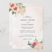 Peony en Gold Flowers Wedding Invitation Kaart (Voorkant / Achterkant)