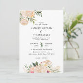 Peony en Gold Flowers Wedding Invitation Kaart (Staand voorkant)