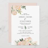 Peony en Gold Flowers Wedding Invitation Kaart (Voorkant / Achterkant)
