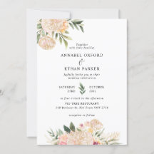 Peony en Gold Flowers Wedding Invitation