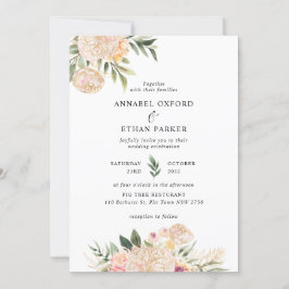 Peony en Gold Flowers Wedding Invitation Kaart