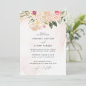 Peony en Gold Flowers Wedding Invitation Kaart (Staand voorkant)