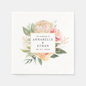 Peony en Gold Flowers Wedding Servet (Voorkant)