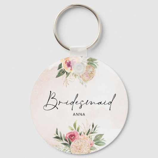 Peony en Gold Foil Bloom Bridesmaid Key Ring Sleutelhanger (Voorkant)