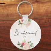 Peony en Gold Foil Bloom Bridesmaid Key Ring Sleutelhanger (Voorkant)