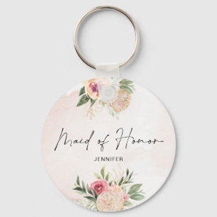 Peony en Gold Foil Bloom Maid of Honor Key Ring Sleutelhanger