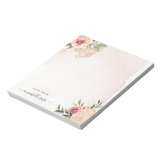 Peony en Gold Foil Bloom Notepad Notitieblok (Linkerzijde)