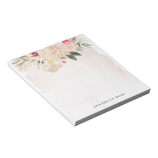 Peony en Gold Foil Bloom Notitieblok (Schuin)