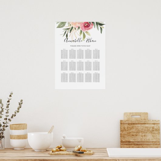Peony en Gold Foil Bloom Seating Chart Poster (Keuken)