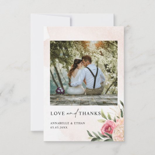 Peony en Gold Foil Bloom Weddenschap Hartelijk dan Bedankkaart (Voorkant)