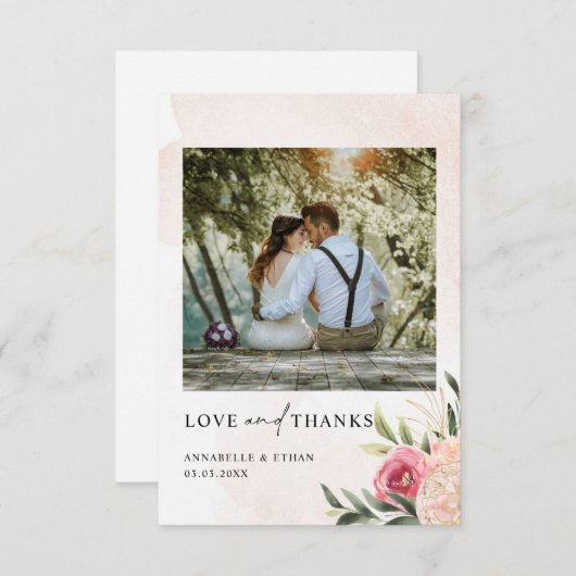 Peony en Gold Foil Bloom Weddenschap Hartelijk dan Bedankkaart (Voorkant / Achterkant)