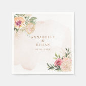 Peony en Gold Foil Bloom Wedding Napkin Servet (Voorkant)